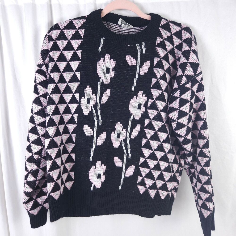 Vintage Alicia Women's‎ Black Floral Pullover Sweater Approx Medium USA